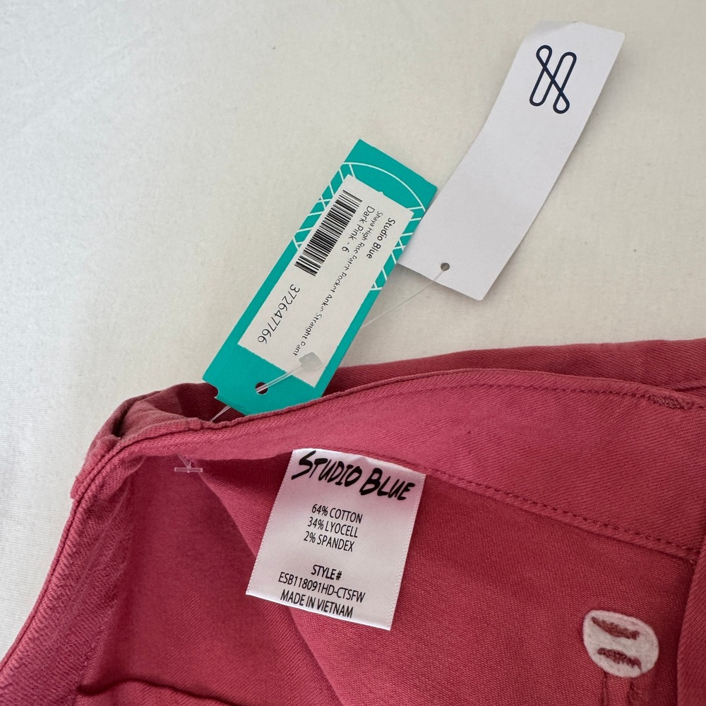 Studio Blue Shaya High Rise Patch Pocket Ankle Straight Pant 6 Dark Pink Career - Picture 2 of 8